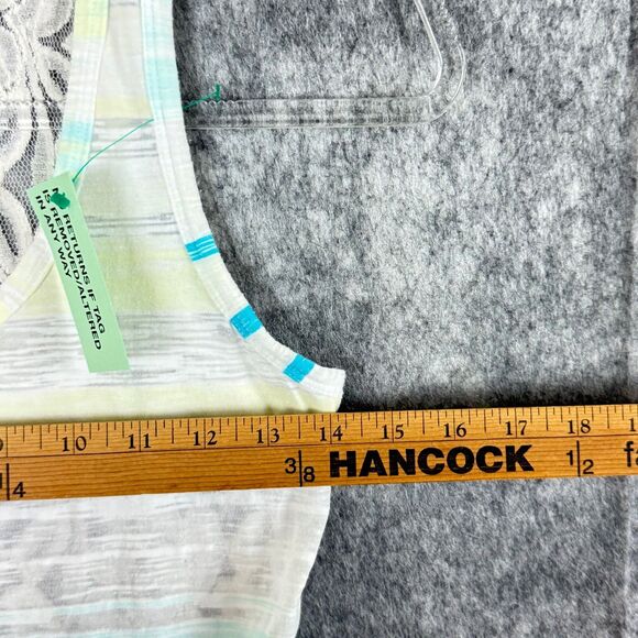 Vtg Express Y2K Burnout Tank Top Lace Back Yellow Teal Blue Stripes Womens XS - Picture 9 of 10